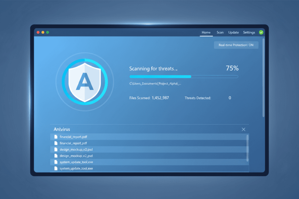 Antivirus software scanning for threats