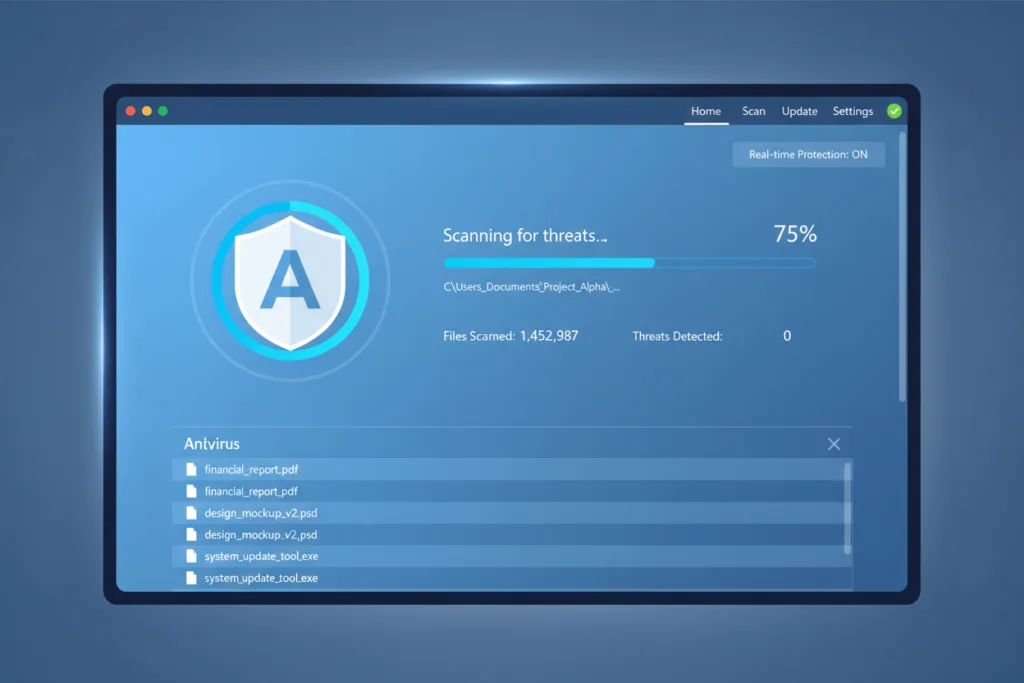 Antivirus software scanning for threats