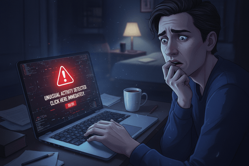 Person looking concerned at computer screen