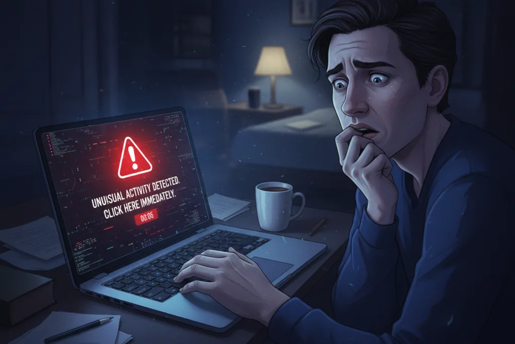 Person looking concerned at computer screen