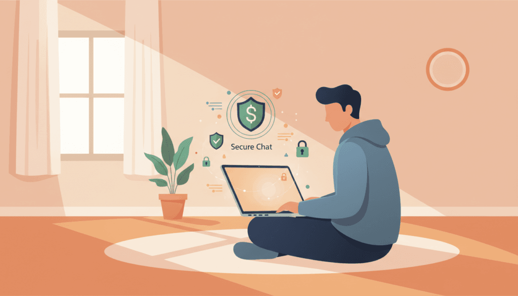 Person using laptop for staying safe in chat rooms