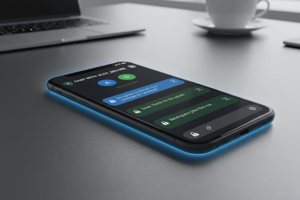 Smartphone showing secure chat platform interface