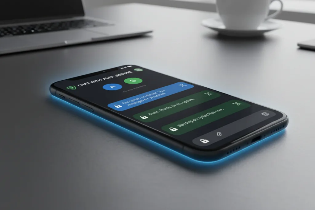 Smartphone showing secure chat platform interface
