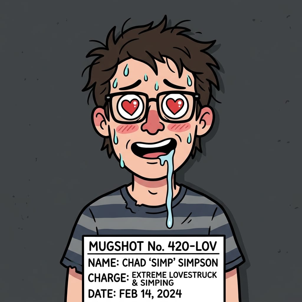 Funny cartoon mugshot of a cyber nut