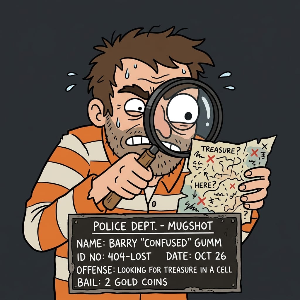 Funny cartoon mugshot of a desperate user