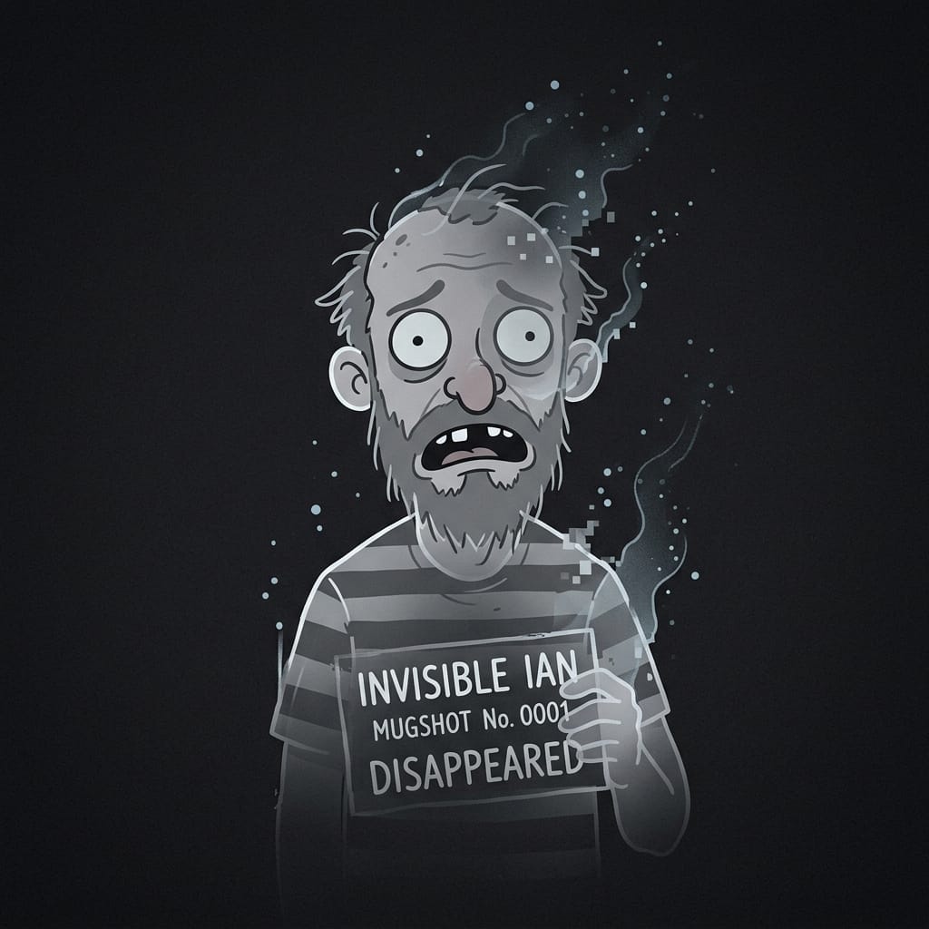 Funny cartoon mugshot of a ghoster