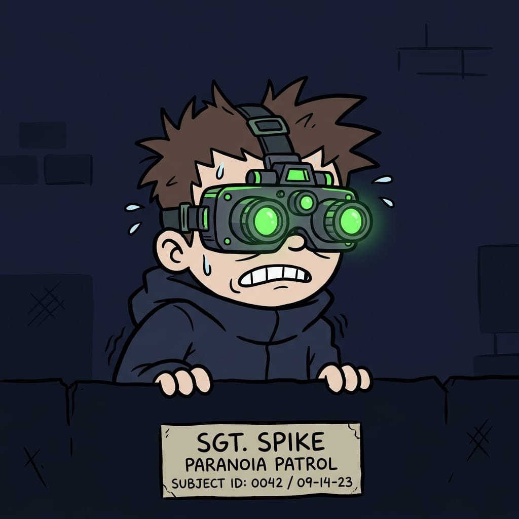 Funny cartoon mugshot of a stalker