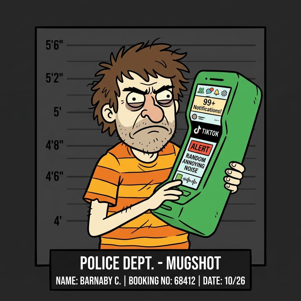 Funny cartoon mugshot of a whatsapp guy