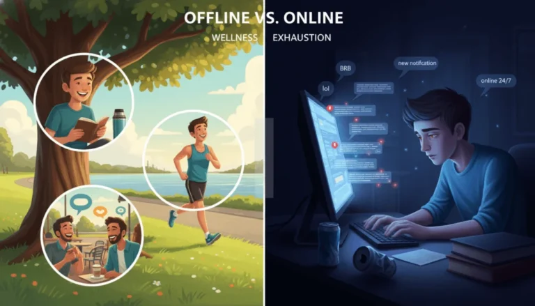 Person engaging in offline activities as an alternative to being online