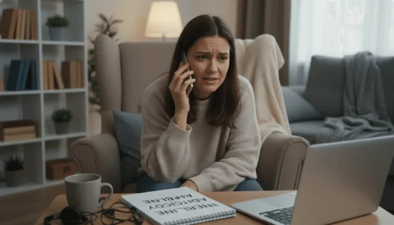 Person speaking on phone to a helpline counselor about addiction