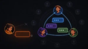 One chat user isolated from a group of people exchanging messages