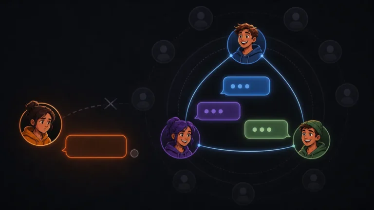One chat user isolated from a group of people exchanging messages