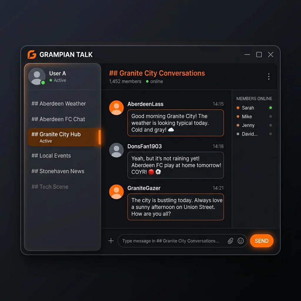 Aberdeen Chat Room interface showing local conversation topics