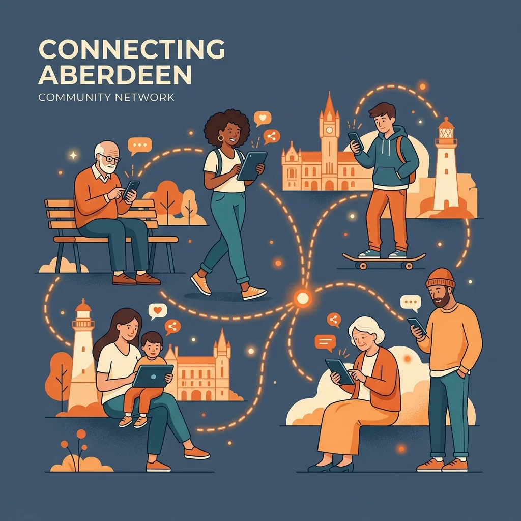 Aberdeen residents enjoying chat room conversation on various devices
