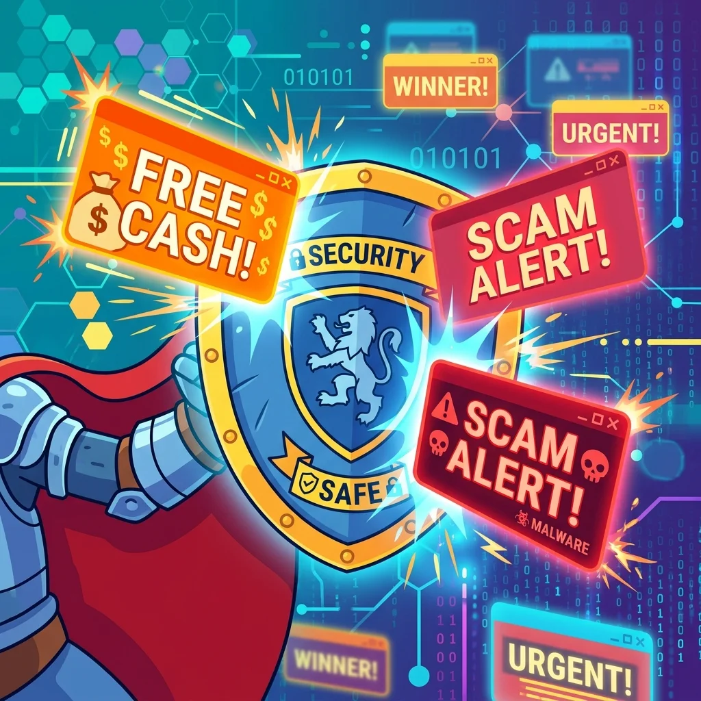 Knight shield blocking scam and free cash pop-ups