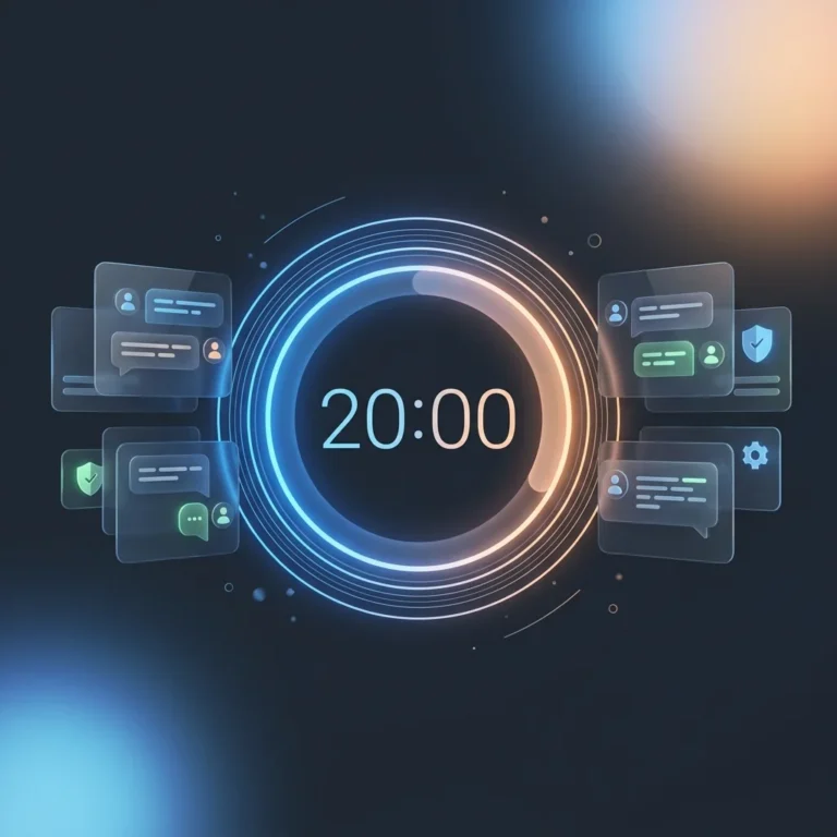 Interactive 20-20-20 eye break timer mockup showing focus session and comfort dark mode screens to prevent digital eye strain