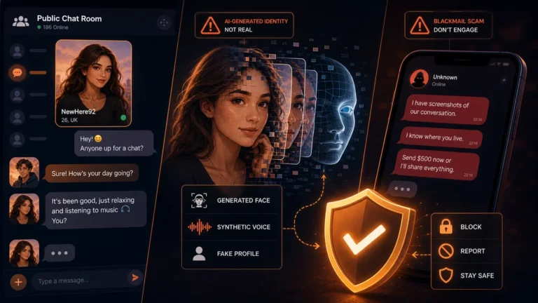 Chat room fake profile exposed as AI with blackmail warning blocked by a safety shield