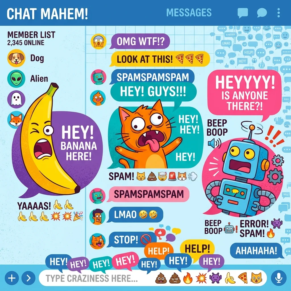 Cartoon chat bubbles from multiple users in a group room