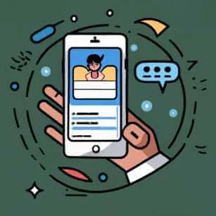 Illustration of a finger tapping a tablet chat screen beside a phone chat screen