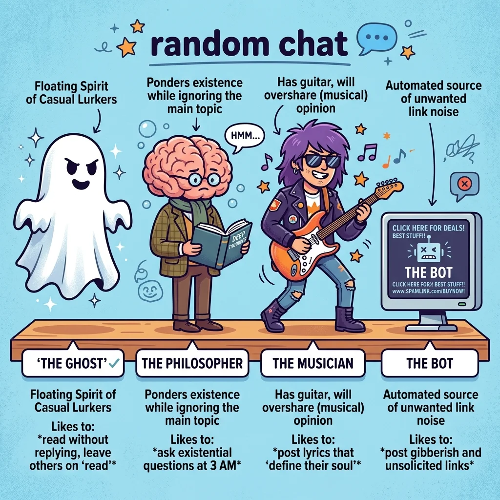 Lineup of common anonymous chat room personalities