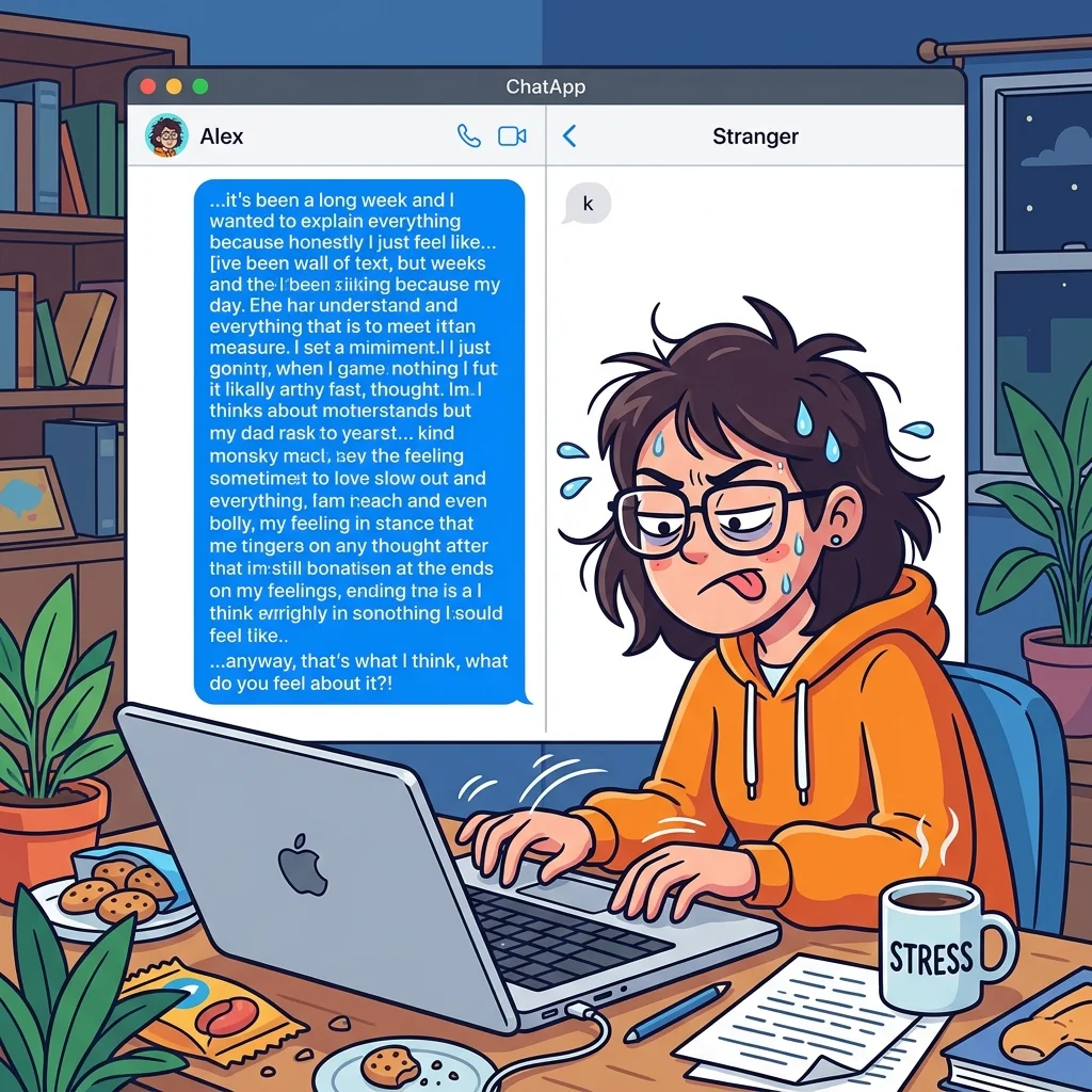 Short one-letter chat reply versus a long typed paragraph