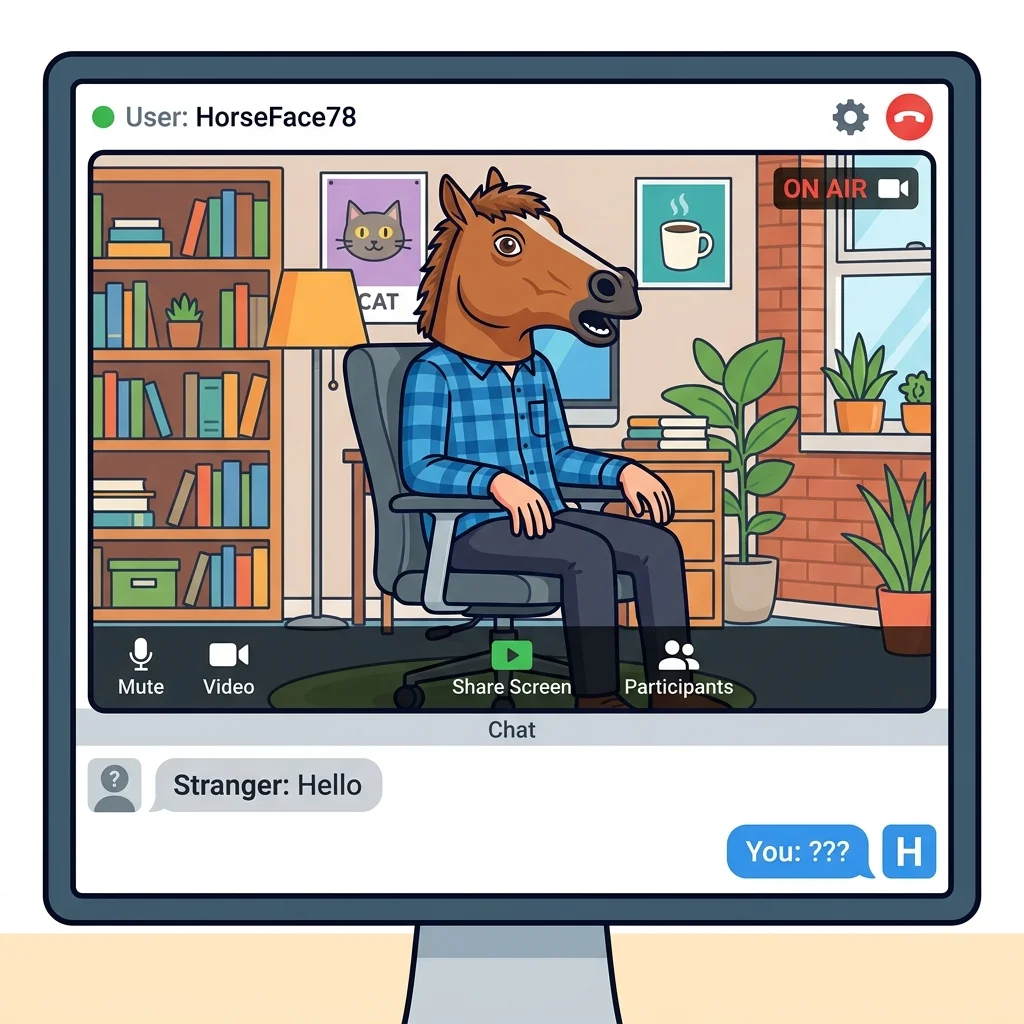 Webcam view of a user wearing a horse mask